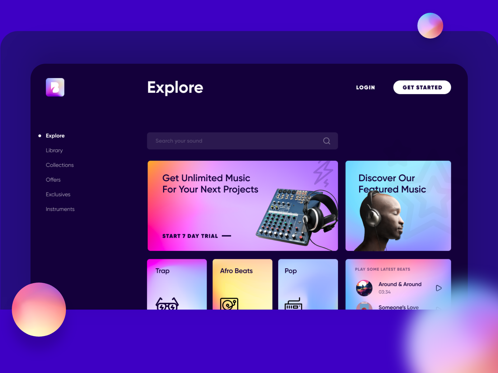 Web App UI - Stock Music Repository by Joy S on Dribbble