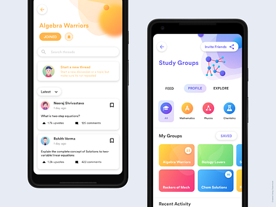 Mobile App UI - Study Group App android ux app for student b2c byjus colourful education education app education ux interaction design student app study app study group