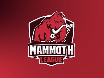 mammoth league logo branding character fantasy-soccer logo mammoth red soccer sports logo team