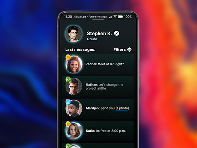 FLEX OS: CUBE APP CONCEPT (MESSAGES: DARK THEME) app art concept design graphic design illustration popular smartphone ui