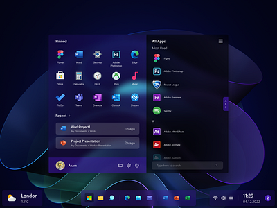 Windows 12 Start Menu Interface (Concept)