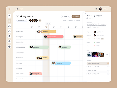 Working team dashboard admin collaboration dashboard design desktop interface layout management navigation productivity sidebar table task tasks team ui ux