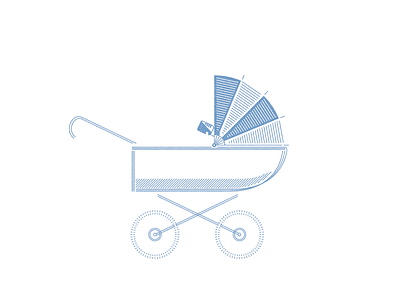 It's a boy! baby stroller drawing illustration line drawing monochrome