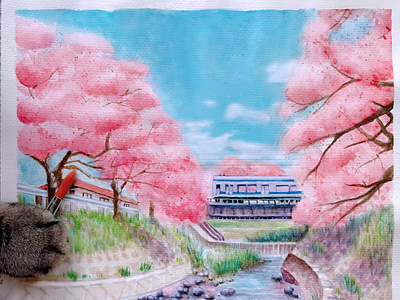 Watercolor cherry blossoms illustration