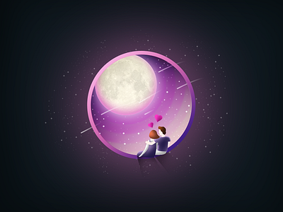 Moonlight boy girl illustration moon night