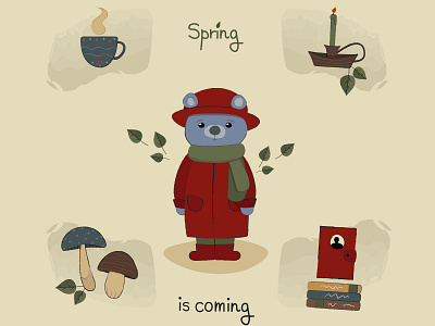 Cozy spring set bear cozy design graphic design set spring vector