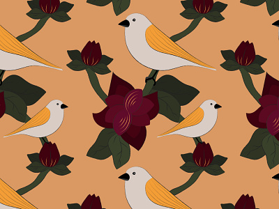 floral pattern with birds artwork birds design floral graphic design illustration pattern summer vector