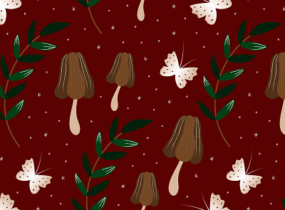 Magic forest pattern autumn botanica butterflies cozy design fairy fantasy forest fungus graphic design illustration leaf leaves magic mushrooms pattern vector