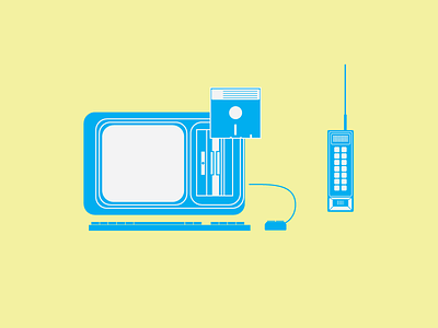 80s Computer 80s cell phone computer floppy disk illustration line art