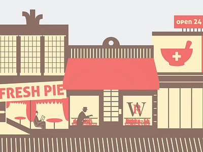 Main Street Illustration illustration main pie shops street