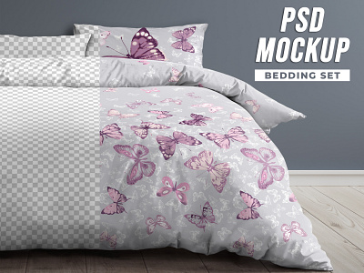 Bedding set PSD Mockup bedding bedroom cotton duvet duvet set mock up mockup pillow pillowcases polycotton quilt realistic room sheets textile