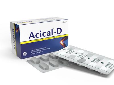 3D Acical-D tablet carton & strip 3d 3d modeling adobe dimension calcium carton design drug pharma promotional packaging strip tablet vitamin vitamin d