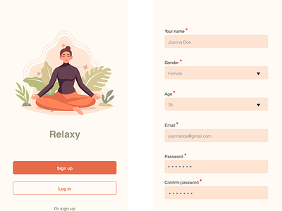A Sign Up page for a meditation app #DailyUA app dailyui design ui ux