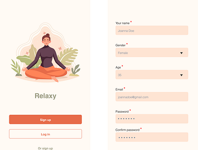 A Sign Up page for a meditation app #DailyUA app dailyui design ui ux