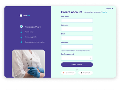 Sign up form for a deantal web application branding dental signup ui uidesign webapp webdesign