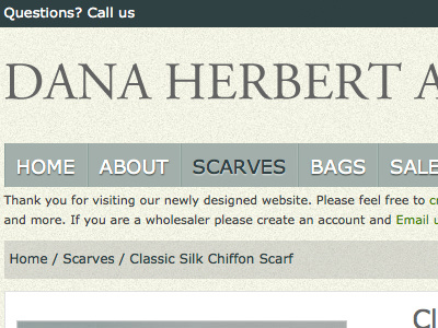 Dana Herbert Online Store bags css css3 menu retail scraves store web website wholesale