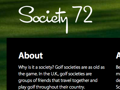 Society 72 Landing about black golf grass green landing page society