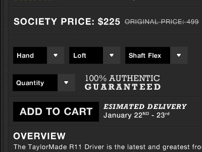 Add to Cart Adjusted add to cart authentic black cart delivery e commerce golf gray helvetica rockwell society white