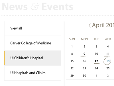 News & Events section calendar events news web design website