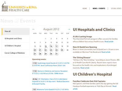 The News & Events page calendar clean events news web website