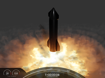 SpaceX Starship Launch Countdown Timer 3d black blender countdown daily ui 014 dailyui dark dashboard fire flame launch smoke spacex starship timer ui