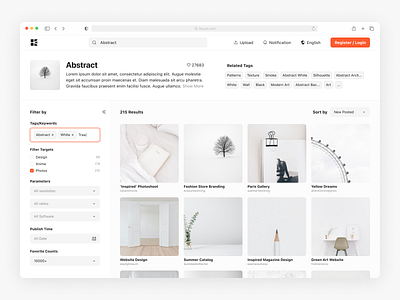 Search Page for Image Site daily ui 022 dailyui filter gallery gray orange search ui ui kit web design