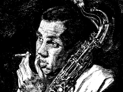 Dexter Gordon black and white charcoal jazz portrait