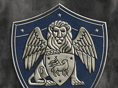 Family Crest blue crest heraldry lamb lion metal shield wings