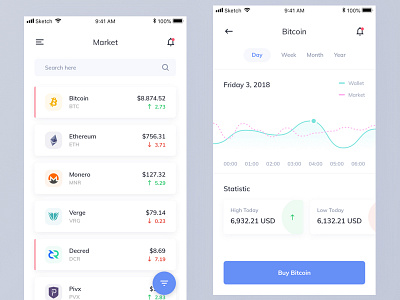 Crypto wallet app clean crypto currency ios iphone simple sketch ui user interface ux