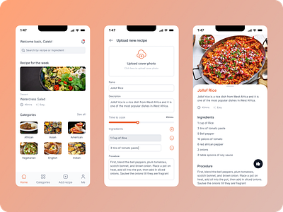 Mobile App - Food Recipe App app application design food food app food recipe app graphic design inspiration mobile app mobile application recipe app ui uiux upload ux