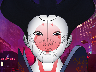 Geisha from ghost in the shell - WIP art concept geisha ghostintheshell graphicdesign mask movie namadko red ukraine vector