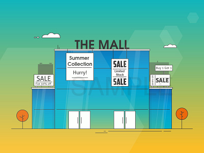 The Mall 2d building illustration minimal outdoor sale shopping