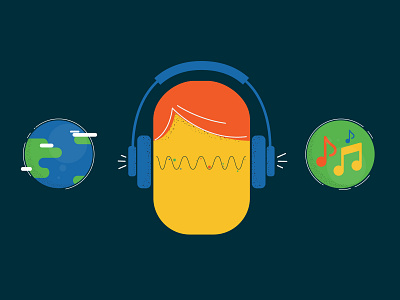 World Music 2d design earth explainer video headphone illustration music visual style world