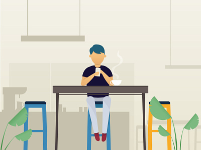 Waiting at cafe. 2d cafe character coffee experiment explainer video illustration minimal storyboard visual style