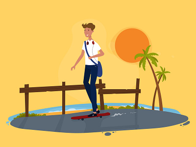 It's a good day 2d beach character design dude experiment explainer video guy illustration outdoor skateboarding storyboard sunny day vector visual style