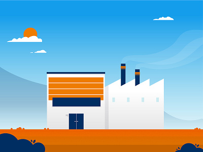 Factory outside city. 2d building design experiment explainer video factory illustration minimal outdoor sky storyboard vector visual style
