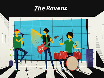 The Ravenz 2d artists character drummer guitar illustration minimal music band musician singer storyboard vector visual style vocalist