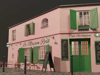 Nice cafe in Paris 3d animation architecture blender branding cafe design france house illustration paris pink realism restaurant romantic sunset vector