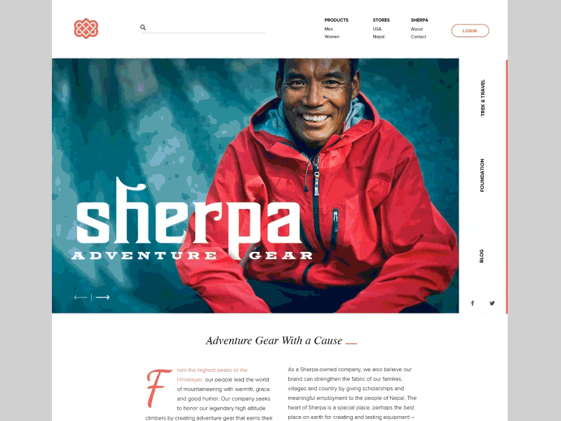 Sherpa Adventure Gear Website Redesign adventure animation clean gear interaction landing page motion redesign sherpa website redesign white
