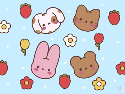 Spring Little Friends animals bear bunny cat character design cute animals cute illustration design dog funny illustration