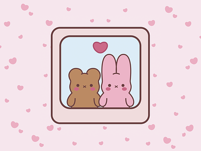 B+B=<3 animals bear bunny character design cute art cute illustration flat flat illustration heart illustration little friends love pink valentines day