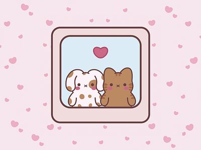 D+C=<3 animals cat character design cute art cute illustration dog flat flat illustration heart illustration love valentines day