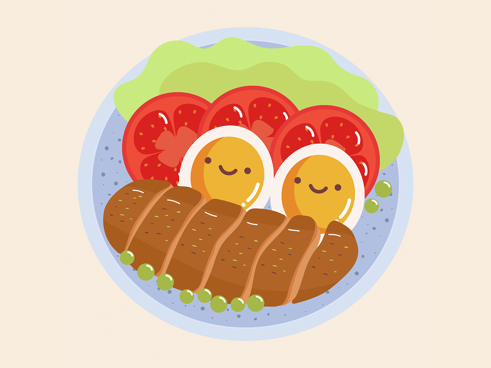 Healthy food Cute breakfast food icons in kawaii style. by Eleonora