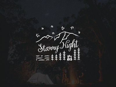 Starry Night campfire fire illustration illustrator lines mountains starry night trees