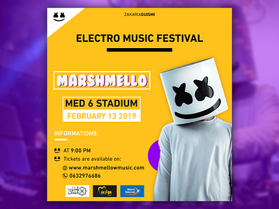 Marshemllo event poster Yellow version affiche branding composition design event graphic illustration marshmello music music album poster trending trends typogaphy vector yellow