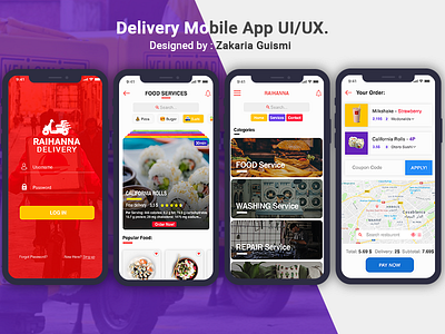 Delivery App UI/UX app delivery delivery app design food app home interface ios landing landing page logo photoshop redesign screen ui uiux ux xd