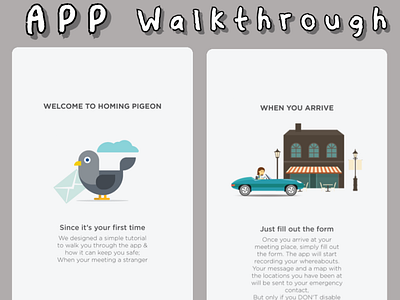 Homing Pigeon App Walkthrough Cards