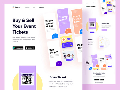 Event app Landing 2020 android apps clean event free landing landing page design minimal onboarding scan trendy website white