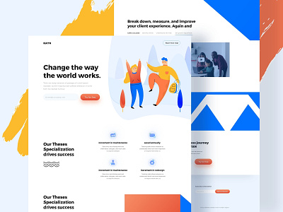 Landing page blue button character concept designer e commerce hire illustration landing page product round ui ux vector visual web web design webpage website yellow