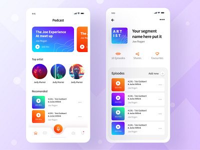 Podcasting iOS App screen Concept android android app design apps artist business color design experience gradient hire interface ios app live podcast shadow user website